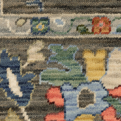 Lucca Floral Grey/ Multi Oriental Cut Pile Rug