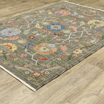 Lucca Oriental Grey/ Multi Cut Pile Rug