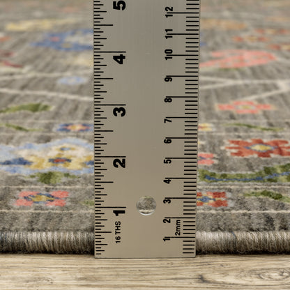 Lucca Oriental Grey/ Multi Cut Pile Rug