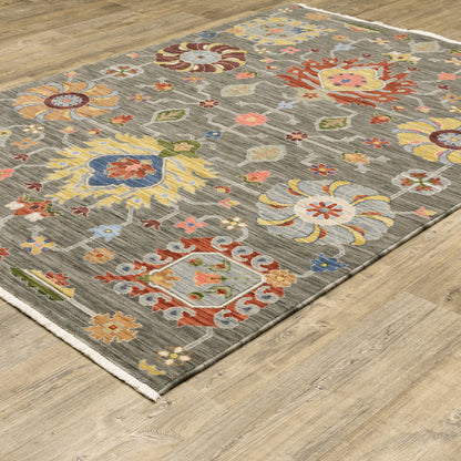 Lucca Oriental Grey/ Multi Cut Pile Rug