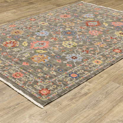 Lucca Oriental Grey/ Multi Cut Pile Rug