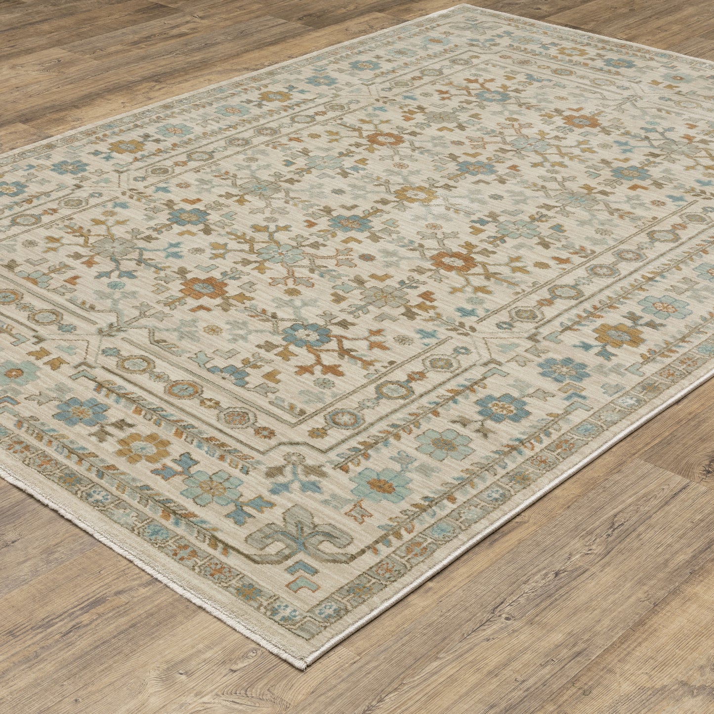 Maeve Floral Ivory/ Blue Geometric Cut Pile Rug