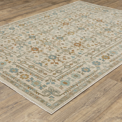 Maeve Floral Ivory/ Blue Geometric Cut Pile Rug