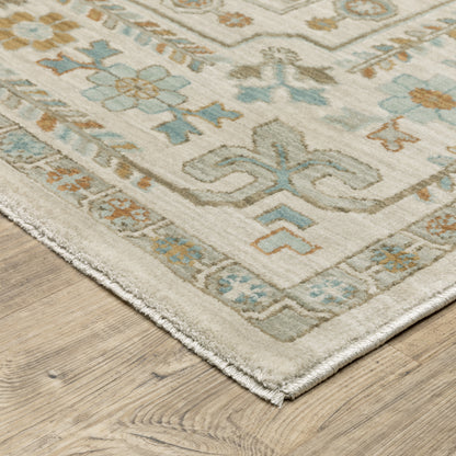Maeve Floral Ivory/ Blue Geometric Cut Pile Rug