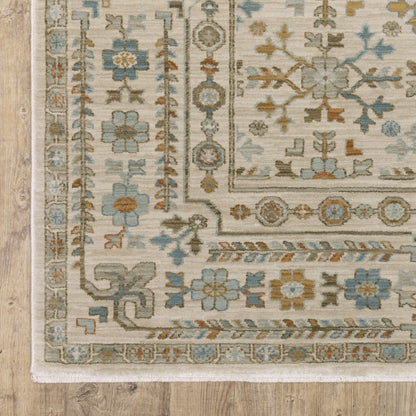 Maeve Floral Ivory/ Blue Geometric Cut Pile Rug