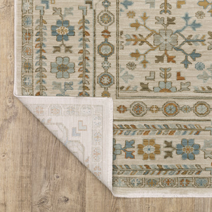 Maeve Floral Ivory/ Blue Geometric Cut Pile Rug