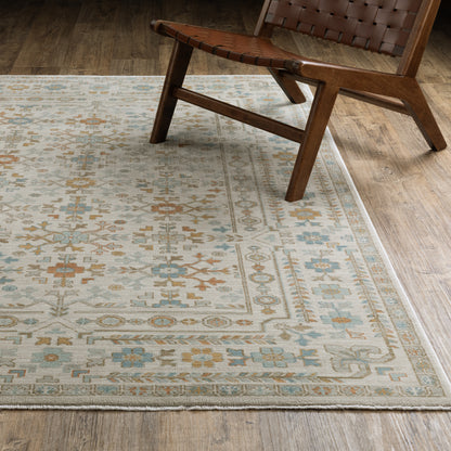 Maeve Floral Ivory/ Blue Geometric Cut Pile Rug