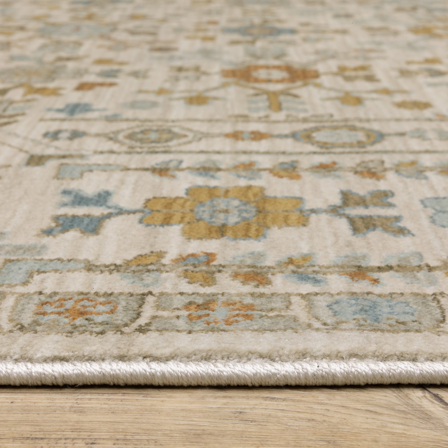 Maeve Floral Ivory/ Blue Geometric Cut Pile Rug