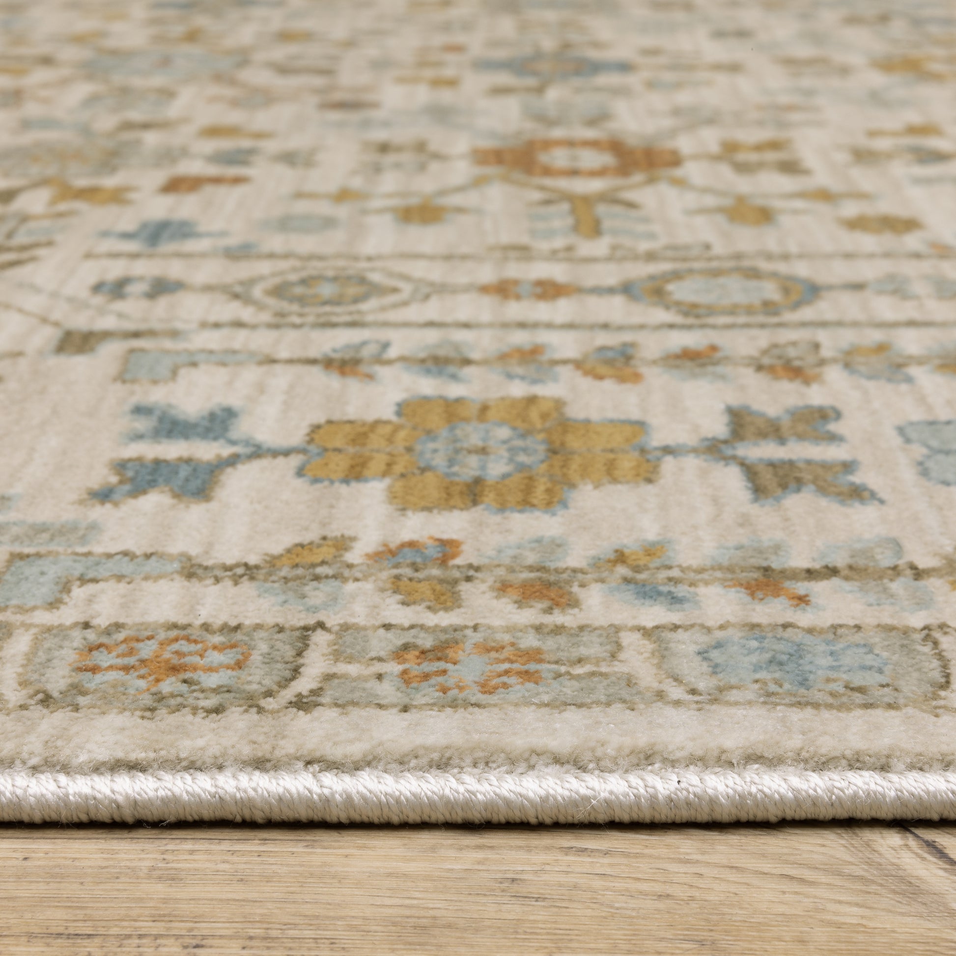 Maeve Floral Ivory/ Blue Geometric Cut Pile Rug
