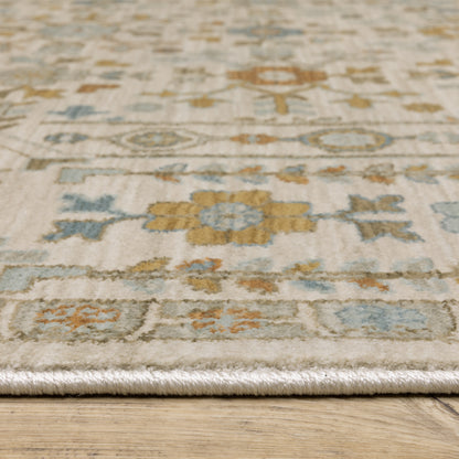 Maeve Floral Ivory/ Blue Geometric Cut Pile Rug