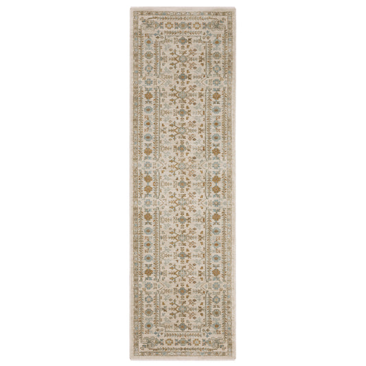 Maeve Mae01 Ivory/ Blue Floral Geometric Rug