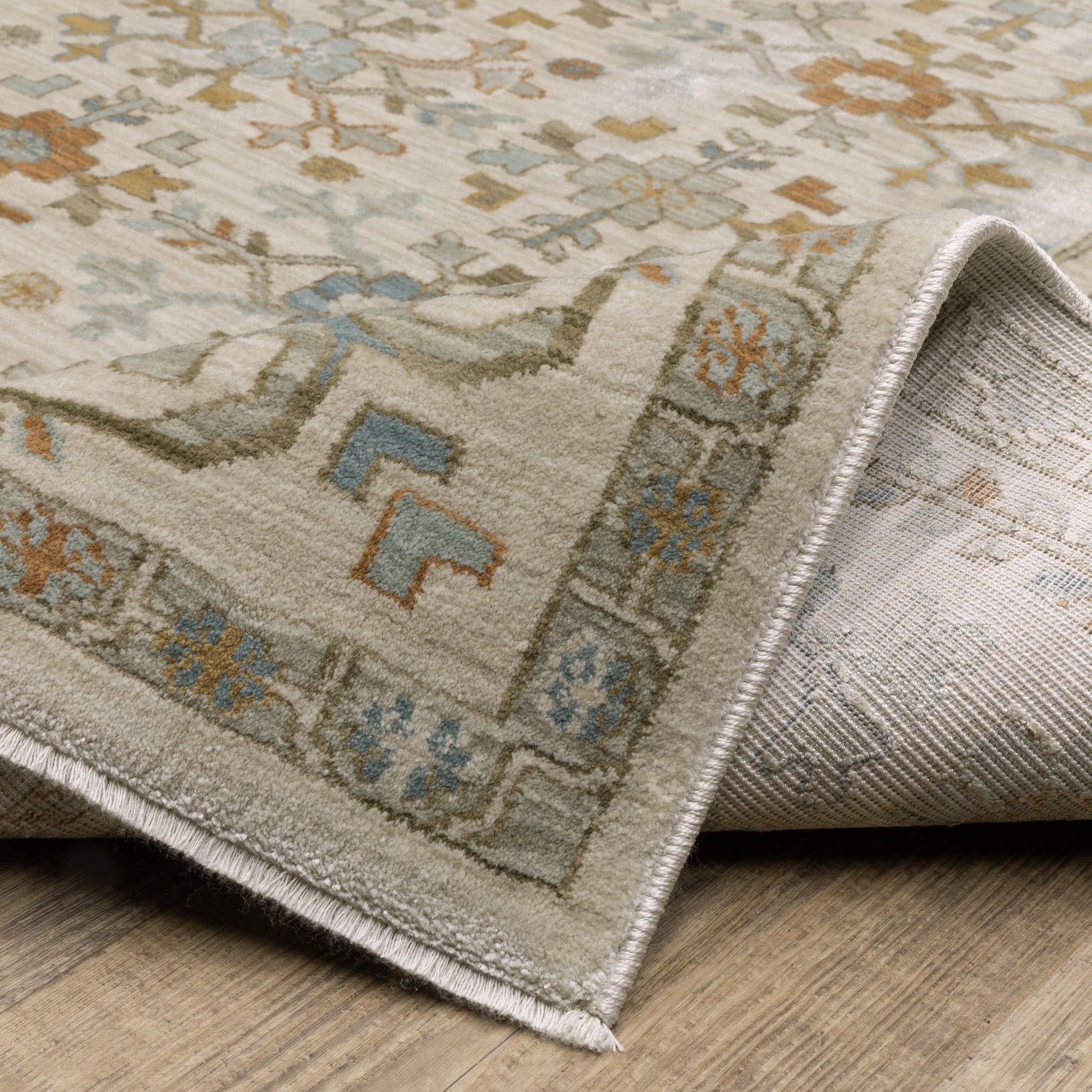 Maeve Floral Ivory/ Blue Geometric Cut Pile Rug