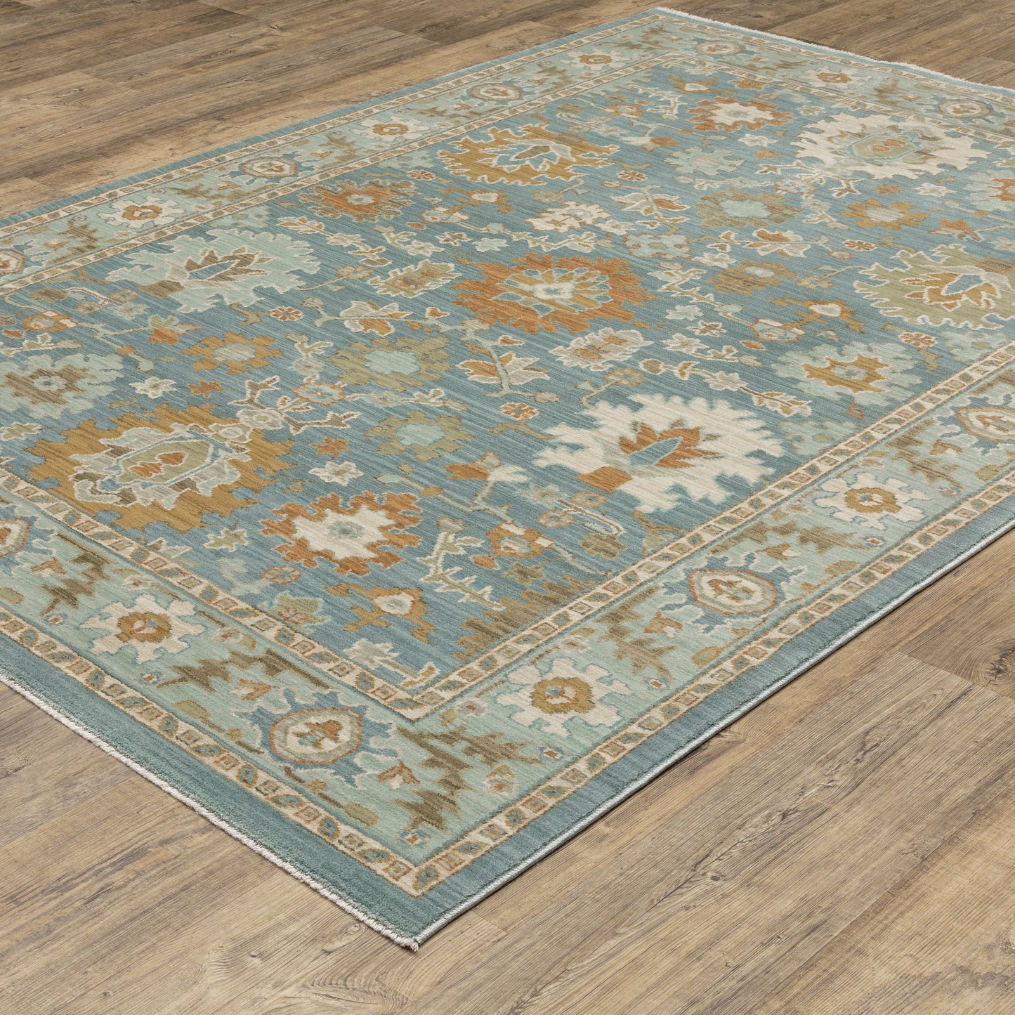 Maeve Oriental Blue/ Rust Distressed Cut Pile Rug
