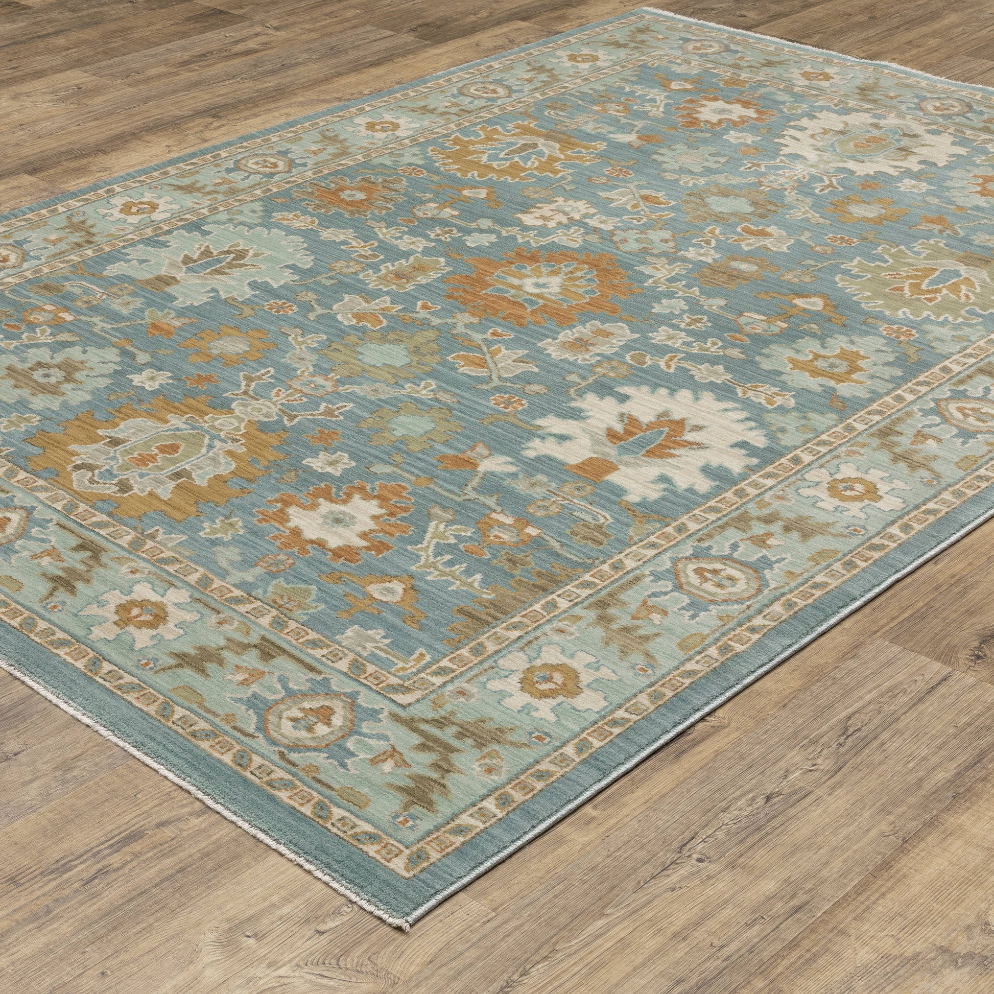 Maeve Oriental Blue/ Rust Distressed Cut Pile Rug