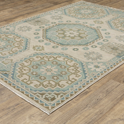 Maeve Medallion Beige/ Blue Geometric Cut Pile Rug