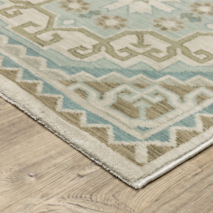 Maeve Medallion Beige/ Blue Geometric Cut Pile Rug