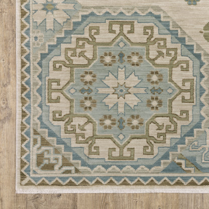 Maeve Medallion Beige/ Blue Geometric Cut Pile Rug