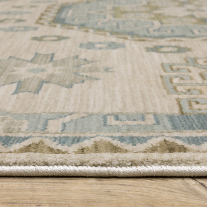 Maeve Medallion Beige/ Blue Geometric Cut Pile Rug