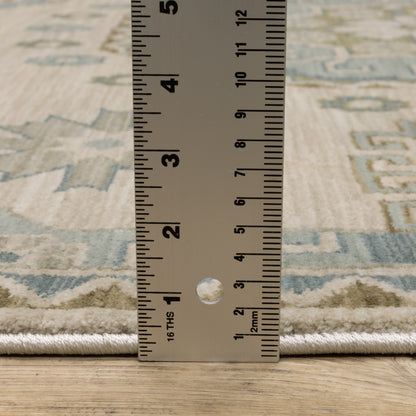 Maeve Medallion Beige/ Blue Geometric Cut Pile Rug