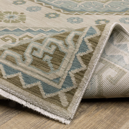 Maeve Medallion Beige/ Blue Geometric Cut Pile Rug