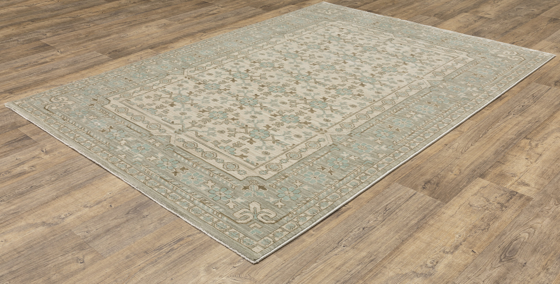 Maeve Border Beige/ Blue Distressed Cut Pile Rug