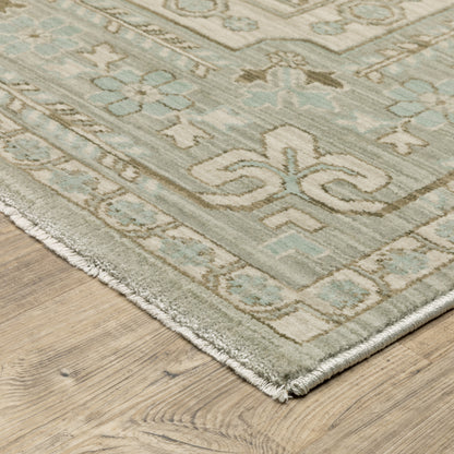 Maeve Border Beige/ Blue Distressed Cut Pile Rug