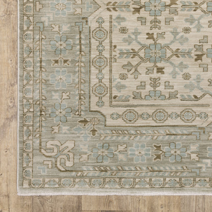 Maeve Border Beige/ Blue Distressed Cut Pile Rug