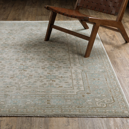 Maeve Border Beige/ Blue Distressed Cut Pile Rug