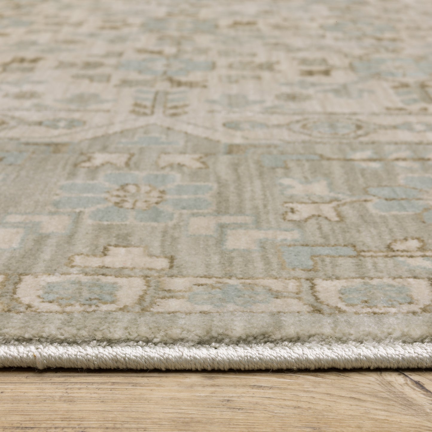 Maeve Border Beige/ Blue Distressed Cut Pile Rug