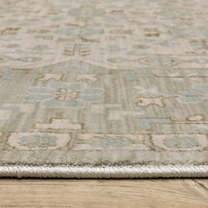 Maeve Border Beige/ Blue Distressed Cut Pile Rug