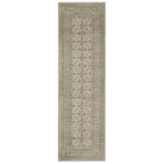 Maeve Mae04 Beige/ Blue Border Distressed Rug