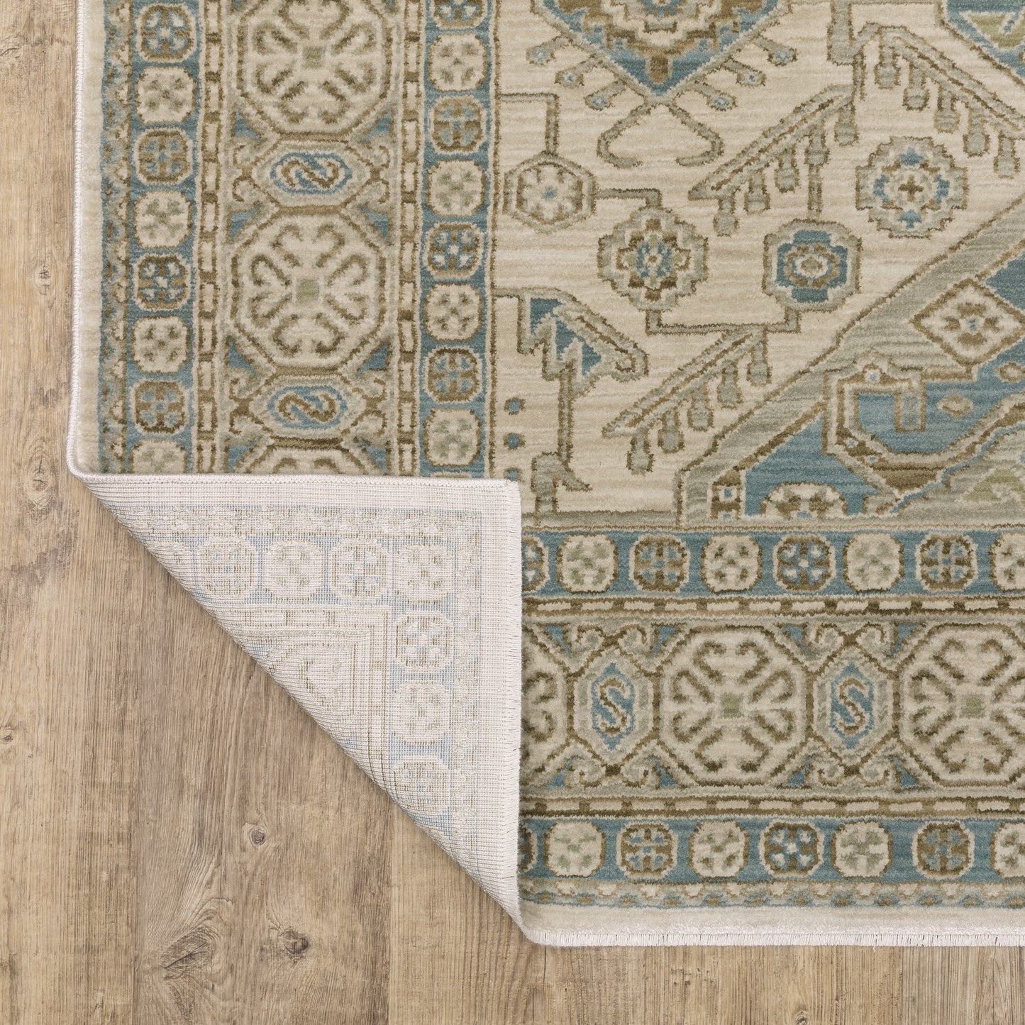 Maeve Border Beige/ Blue Medallion Cut Pile Rug