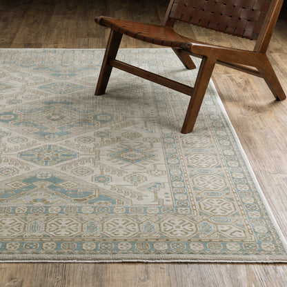 Maeve Border Beige/ Blue Medallion Cut Pile Rug