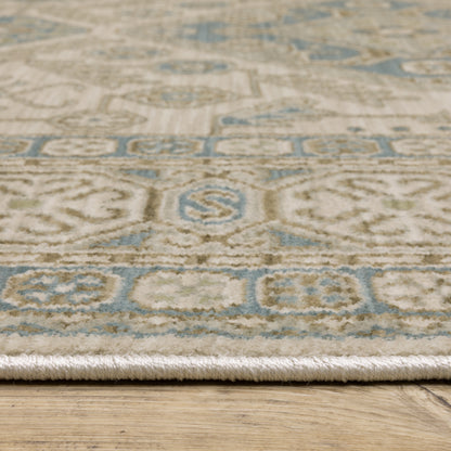 Maeve Border Beige/ Blue Medallion Cut Pile Rug