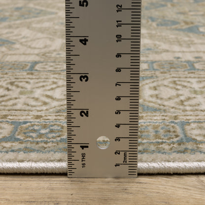 Maeve Border Beige/ Blue Medallion Cut Pile Rug