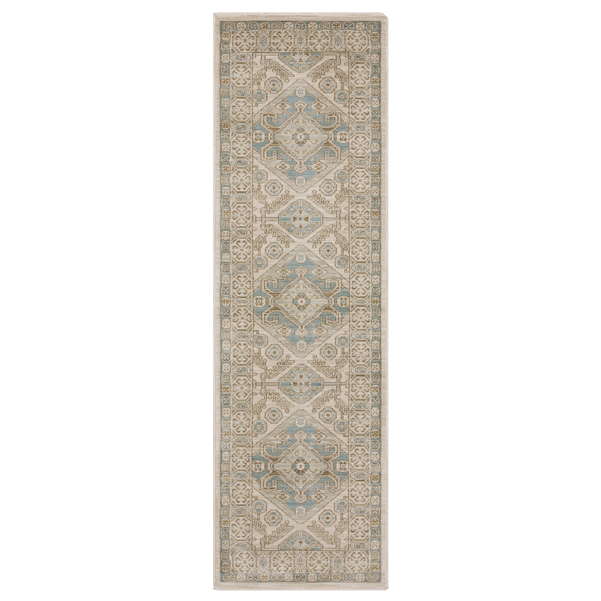 Maeve Mae05 Beige/ Blue Border Medallion Rug