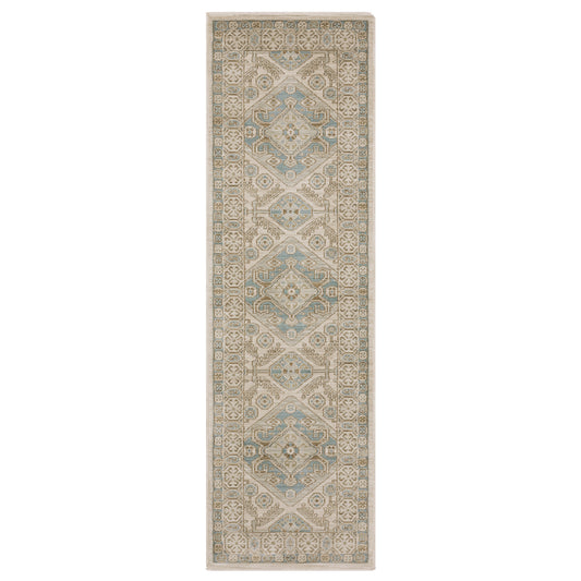 Maeve Mae05 Beige/ Blue Border Medallion Rug