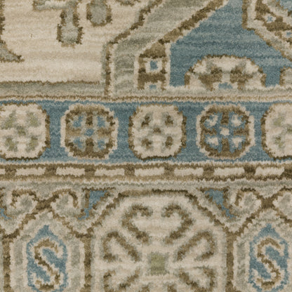 Maeve Border Beige/ Blue Medallion Cut Pile Rug