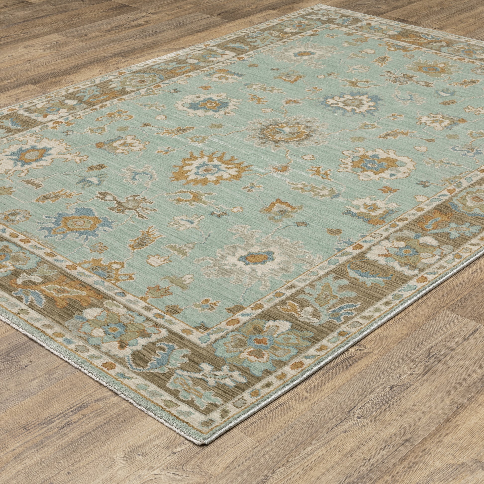 Maeve Floral Blue/ Rust Distressed Cut Pile Rug