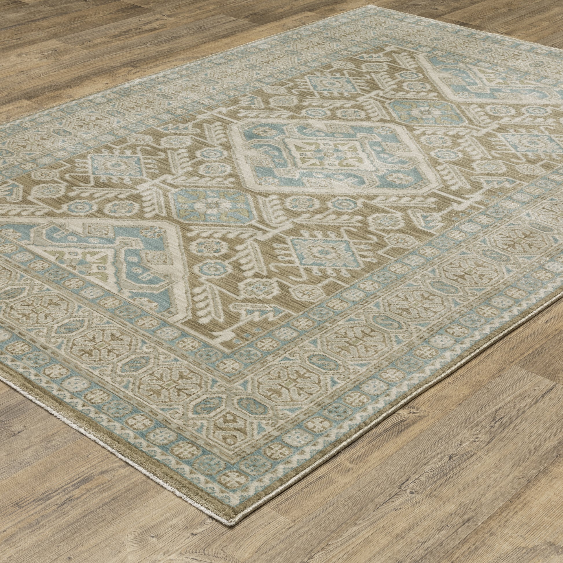 Maeve Medallion Brown/ Blue Geometric Cut Pile Rug