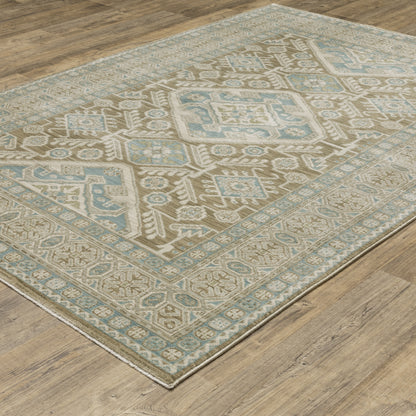 Maeve Medallion Brown/ Blue Geometric Cut Pile Rug
