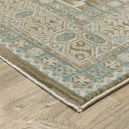 Maeve Medallion Brown/ Blue Geometric Cut Pile Rug