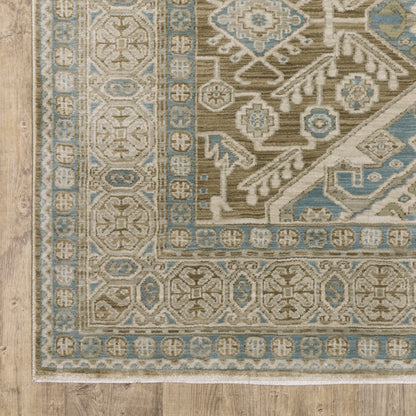 Maeve Medallion Brown/ Blue Geometric Cut Pile Rug