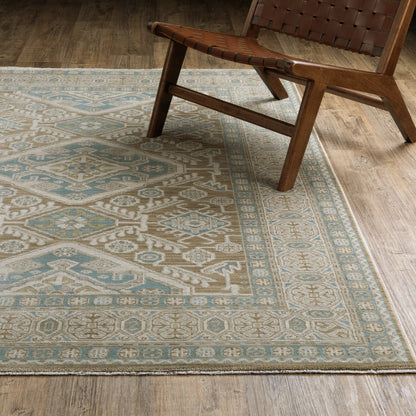 Maeve Medallion Brown/ Blue Geometric Cut Pile Rug