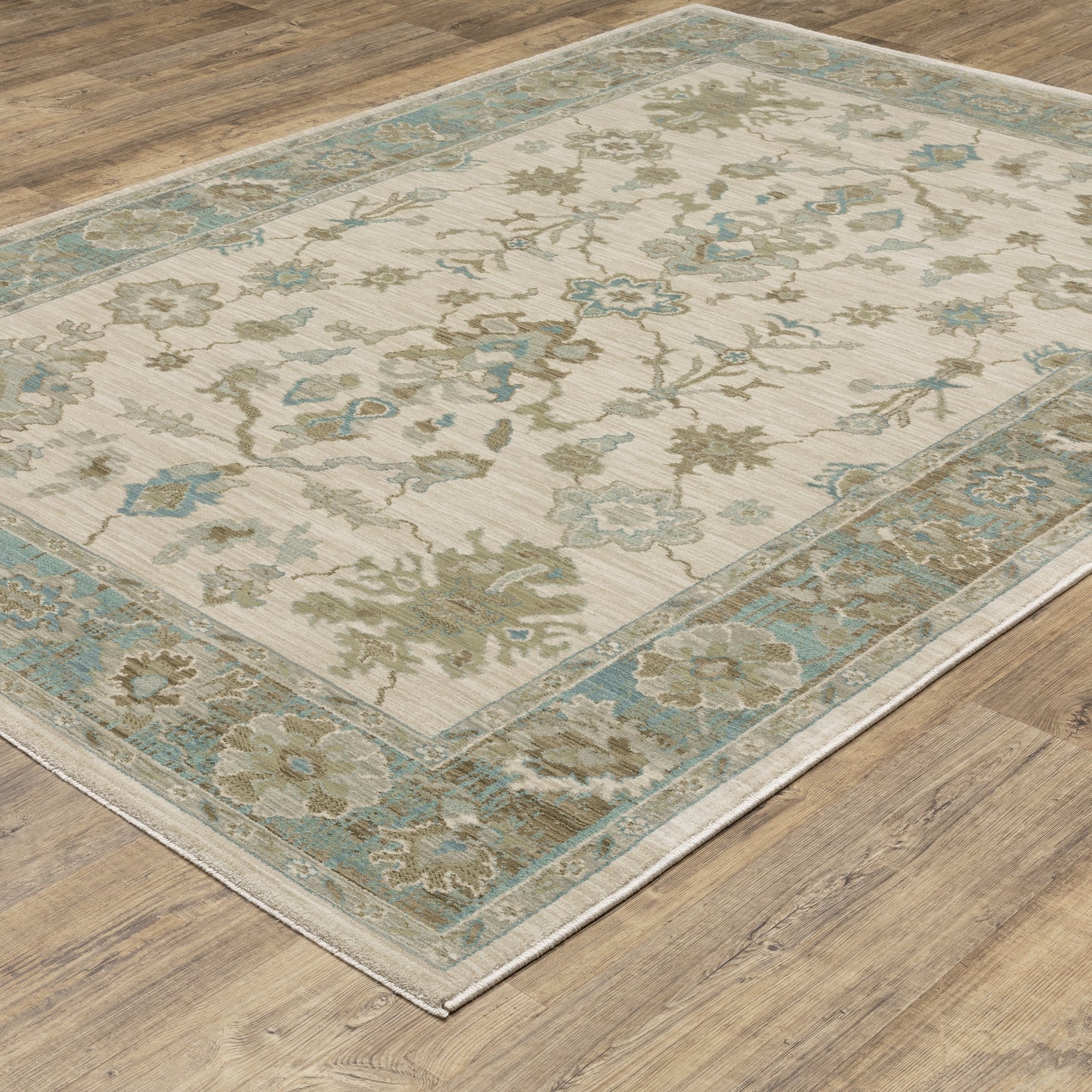 Maeve Floral Beige/ Blue Distressed Cut Pile Rug