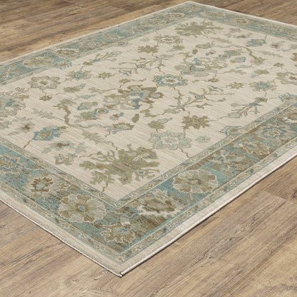 Maeve Floral Beige/ Blue Distressed Cut Pile Rug
