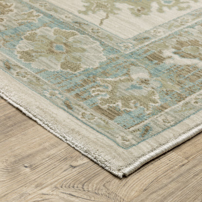 Maeve Floral Beige/ Blue Distressed Cut Pile Rug