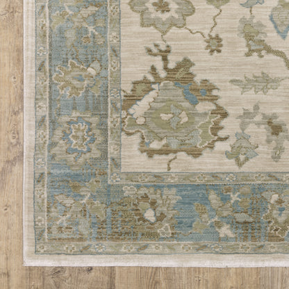 Maeve Floral Beige/ Blue Distressed Cut Pile Rug