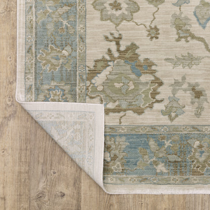Maeve Floral Beige/ Blue Distressed Cut Pile Rug