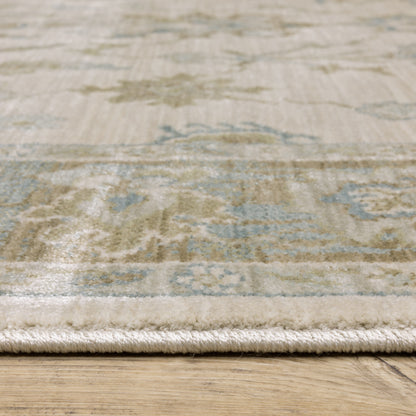 Maeve Floral Beige/ Blue Distressed Cut Pile Rug